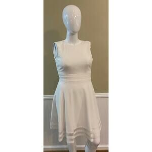 Calvin Klein Womens 8 White Round Neck Sleeveless Fit & Flare Dress EUC
